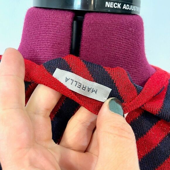 Marella Red Black Zig Zag Stripe Metallic Knit Mini Dress sz M 70s style - Picture 3 of 7